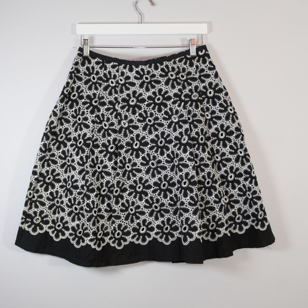 Context Black White Eyelet Embroidered Cotton Flare Skirt Floral Plus Size 16W